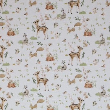 Jersey Cotton Fabric Digital Print - Woodland Creatures - (Jersey Cotton Fabric Digital Print)