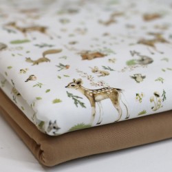 Jersey Di Cotone Stampa Digitale - Creature Del Bosco