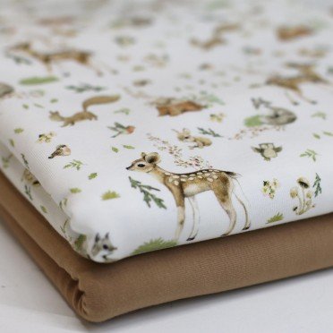 Jersey Cotton Fabric Digital Print - Woodland Creatures - (Jersey Cotton Fabric Digital Print)