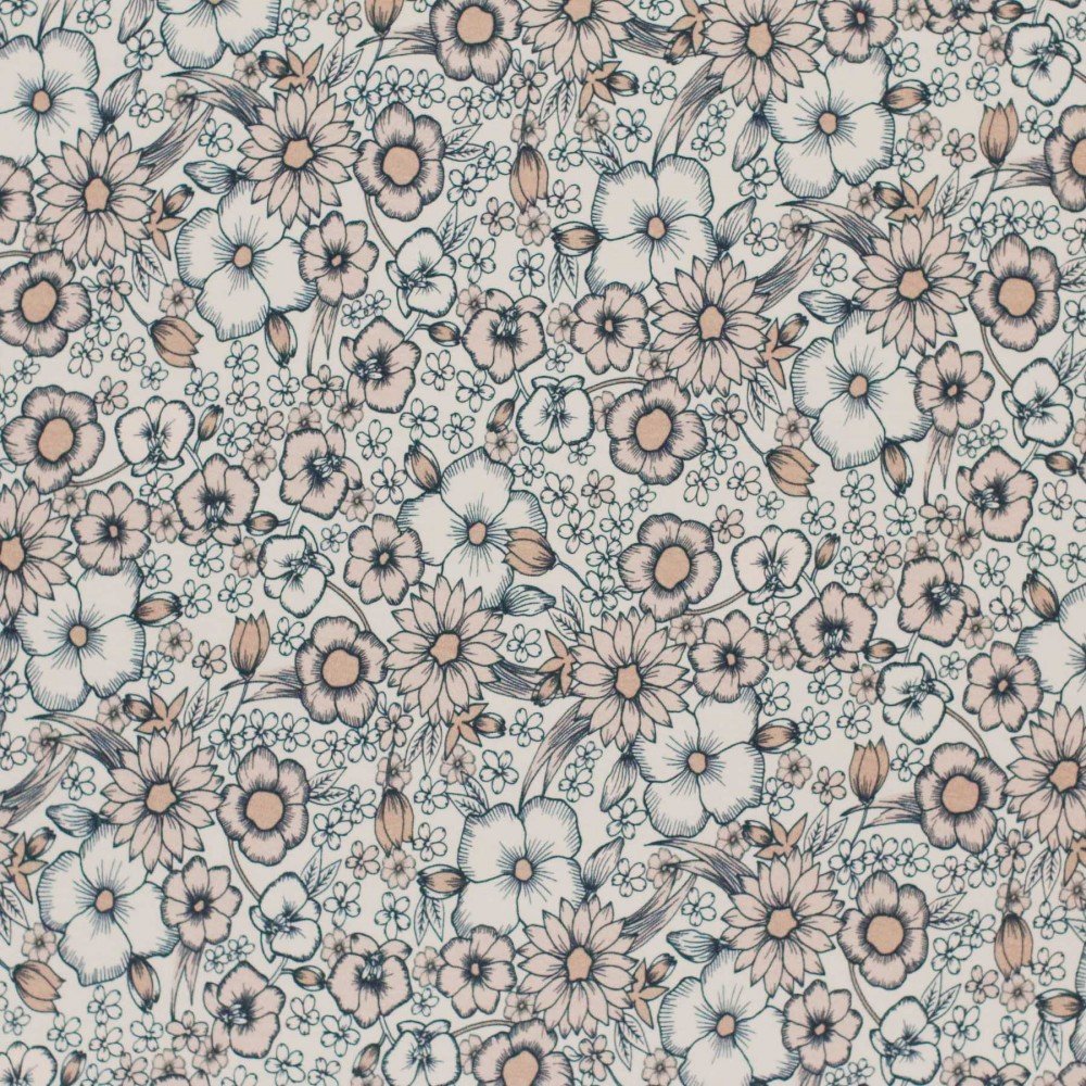 Jersey Cotton Fabric Digital Print - Beige Combi Flower - (Jersey Cotton Fabric Digital Print)