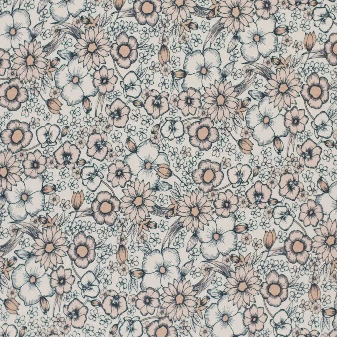 Jersey Cotton Fabric Digital Print - Beige Combi Flower Jersey Cotton Fabric Digital Print - Beige Combi Flower - (Jersey Cotton Fabric Digital Print)