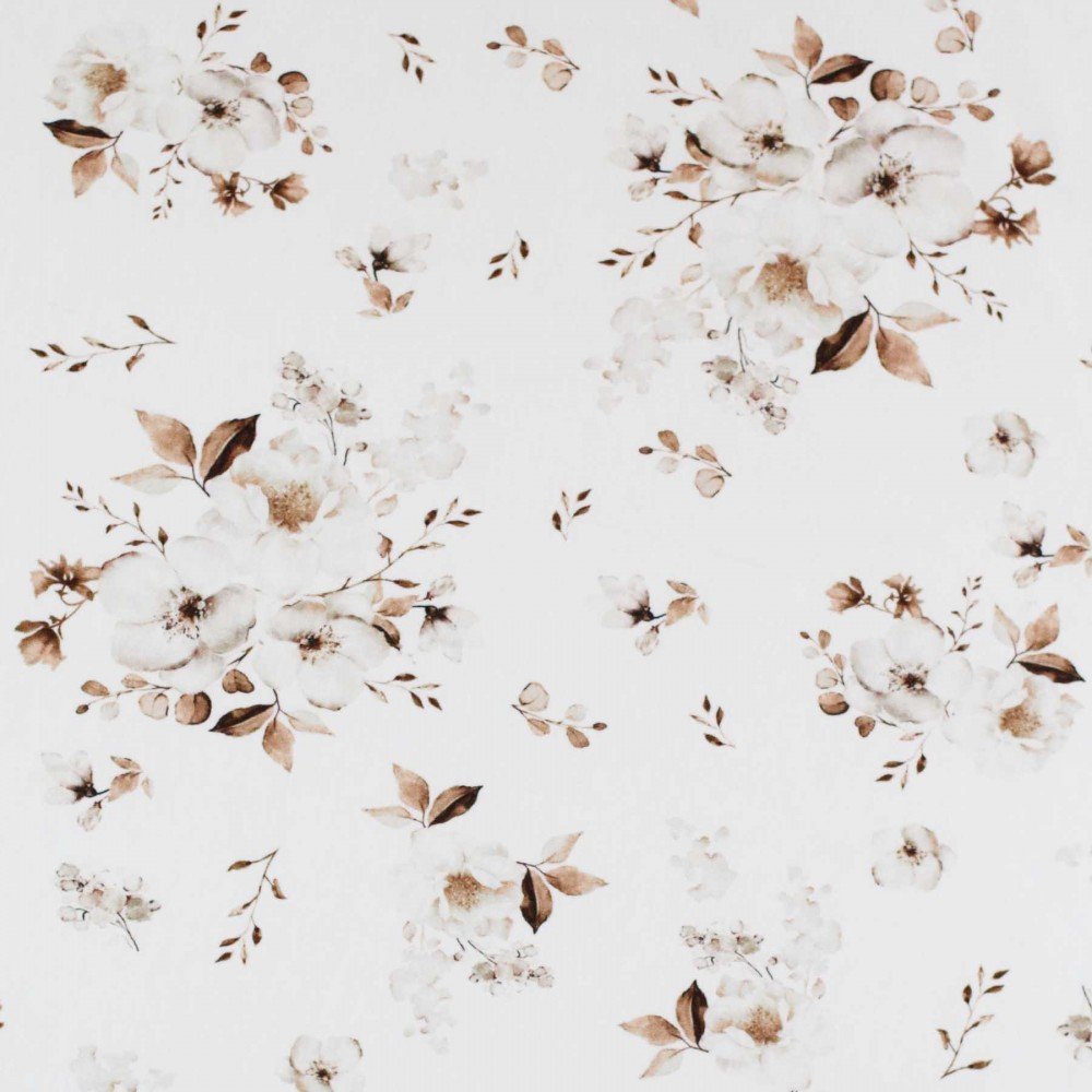 Bomuldjersey Digital Print - Jasmin Blomster Brun