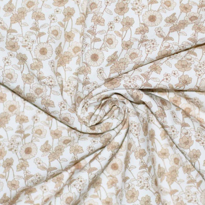 Poplin Katoen Digitale Print - Beige Zonnehoed - (Katoenen Poplin Bedrukt )