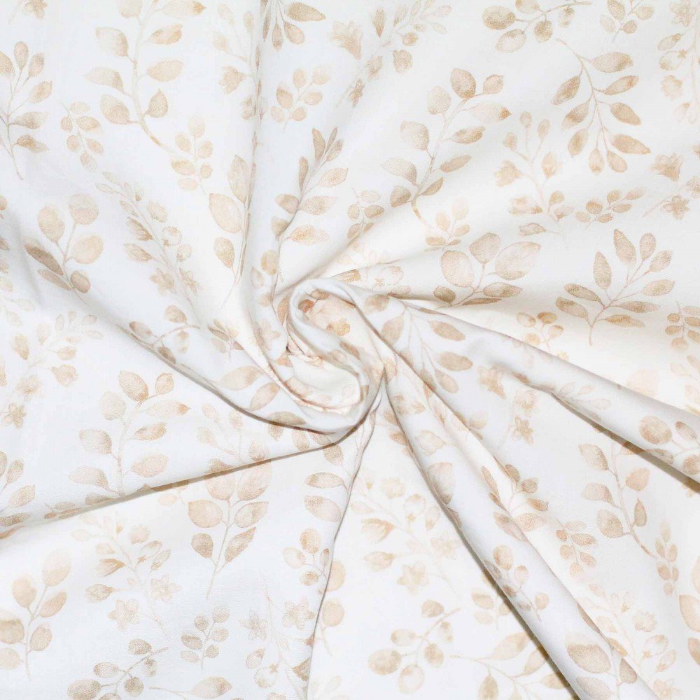 Cotton Poplin Digital Print - Beige Leaves Cotton Poplin Digital Print - Beige Leaves