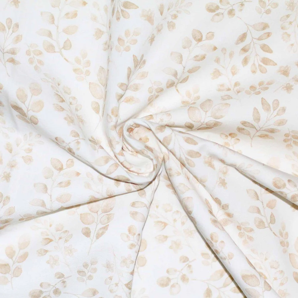 Poplin Katoen Digitale Print - Beige Bladeren Poplin Katoen Digitale Print - Beige Bladeren - (Katoenen Poplin Bedrukt )