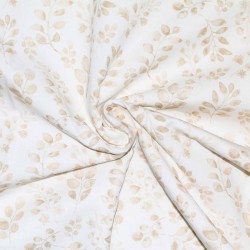 Cotton Poplin Digital Print - Beige Leaves