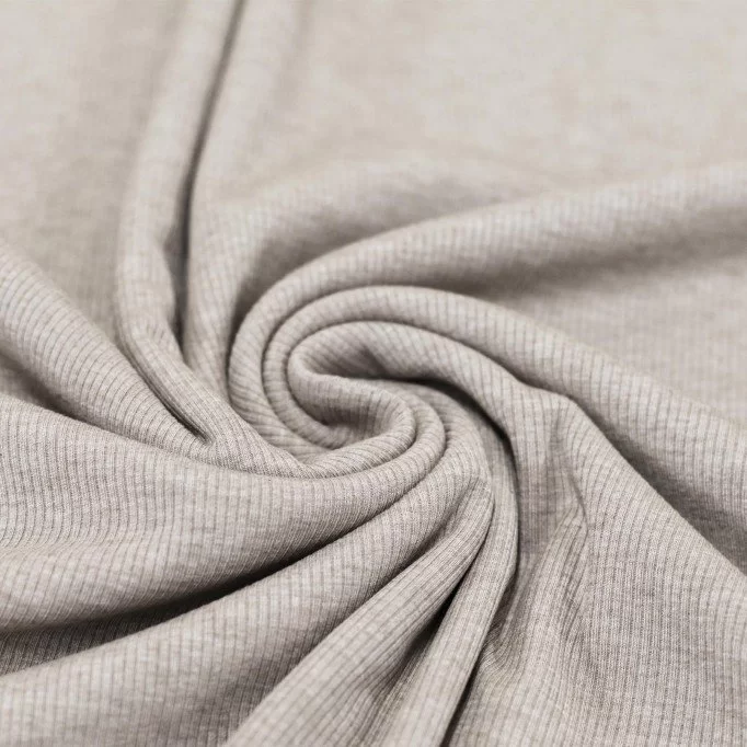 Rib Knit Jersey Fabric Beige Melange - (Jersey Fabrics)
