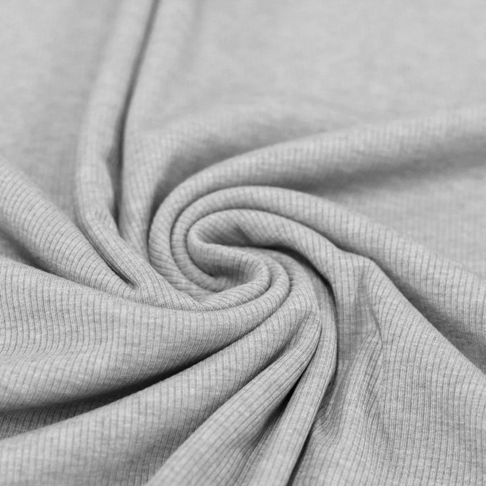 Rib Jersey Stof Licht Grijs Melange
