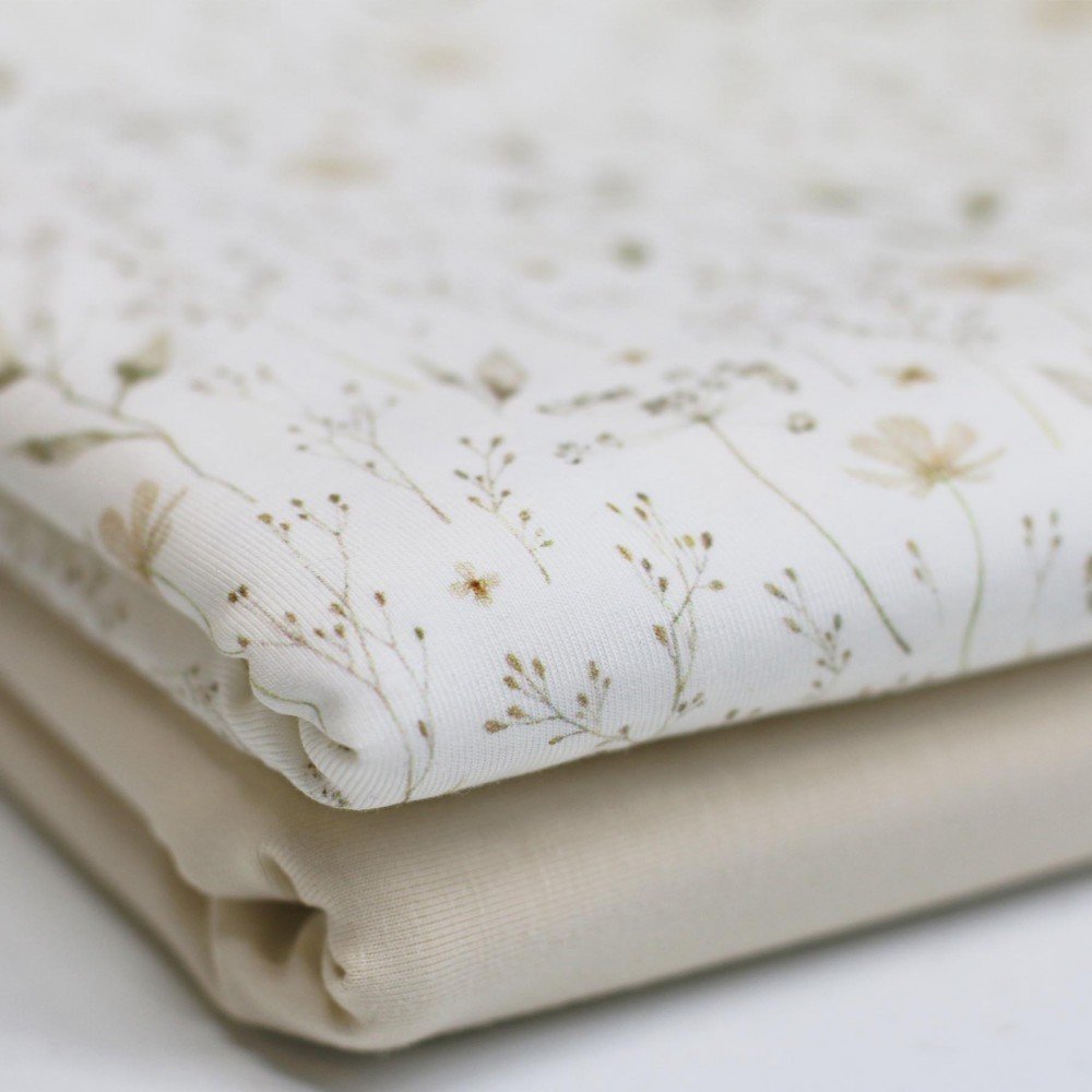 Bomuldjersey Digital Print - Natur Blomster