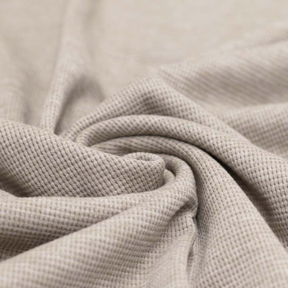 Waffle Knit Jersey Fabric Beige Melange