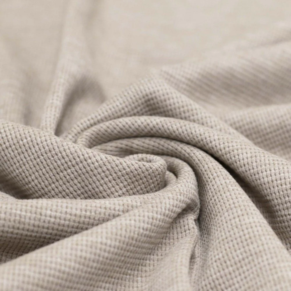 Waffle Knit Jersey Fabric Beige Melange