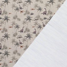 French Terry Stof Digital Print - Dino Jungle Taupe