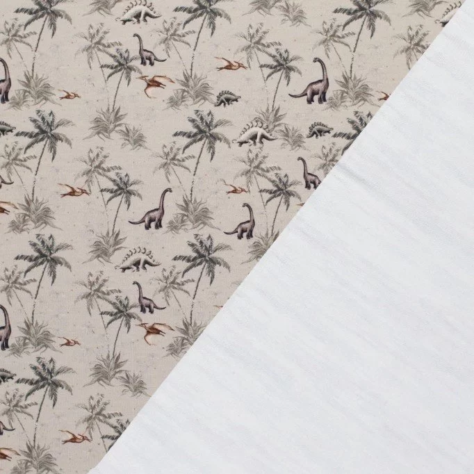 French Terry Stoff Digital Muster - Dino Dschungel Taupe French Terry Stoff Digital Muster - Dino Dschungel Taupe - (Sweat Stoff Gemustert)