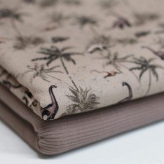 French Terry Stof Digital Print - Dino Jungle Taupe