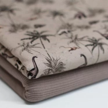 French Terry Stoff Digital Muster - Dino Dschungel Taupe French Terry Stoff Digital Muster - Dino Dschungel Taupe - (Sweat Stoff Gemustert)