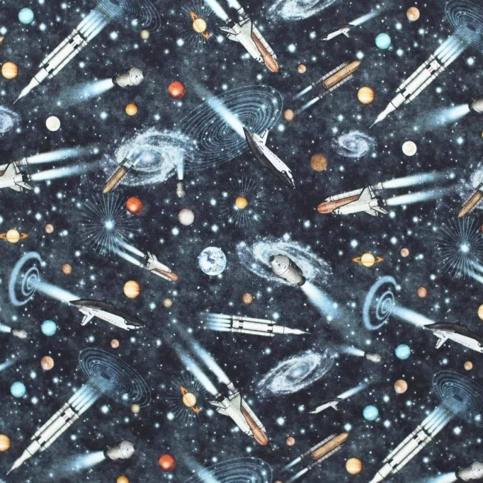 French Terry Digitale Print - Space - (Sweatshirt Stoffen Bedrukt)