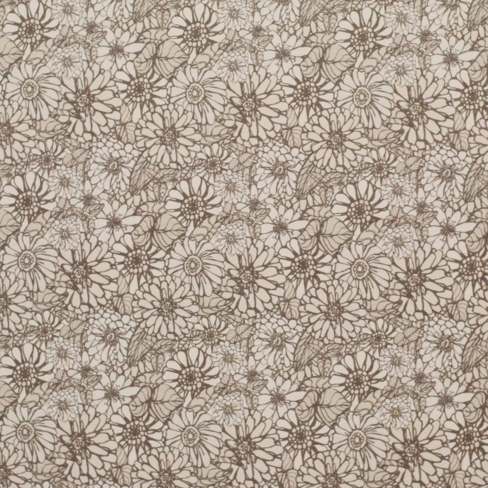 Bomuldjersey Digital Print - Retro Blomster Beige