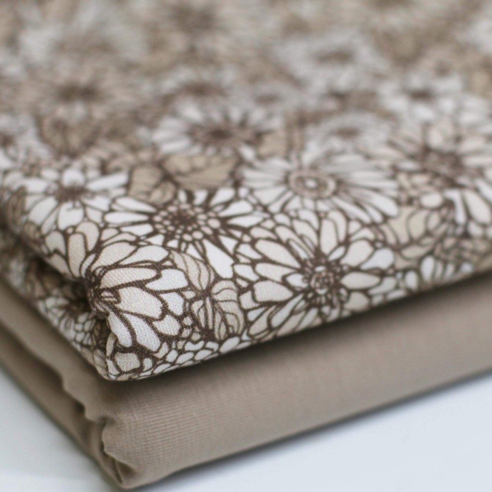 Bomuldjersey Digital Print - Retro Blomster Beige