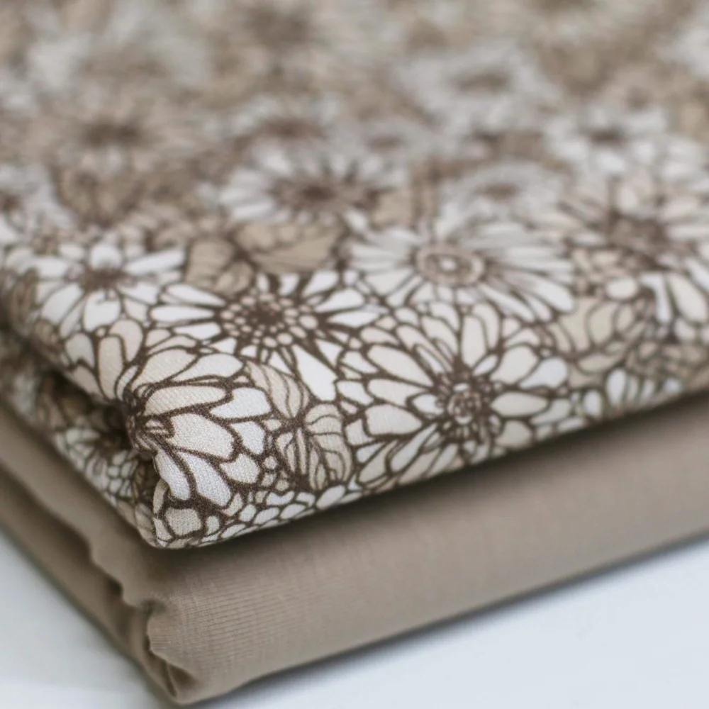 Jersey Katoen Digitale Print - Retro Bloemen Beige