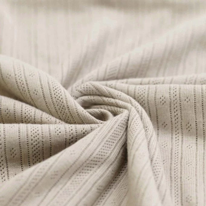 Pointoille Bomuldsjersey Stof (Striber) Lys Beige - (Jerseystoffer)