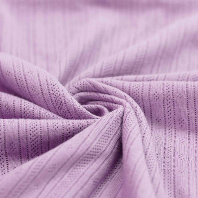 Dzianina Jersey Pointelle (Paski) Pastelowy Liliowy Tkaniny Dżersejowe