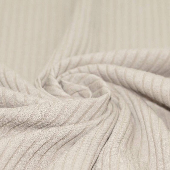Tissu Maille Tricot à Grosses Cotes Beige Clair - (Tissus Jersey)