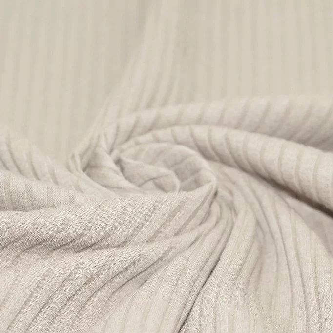 Tessuto Jersey Di Cotone a Coste Grande Beige Chiaro - (Jersey Tessuti)