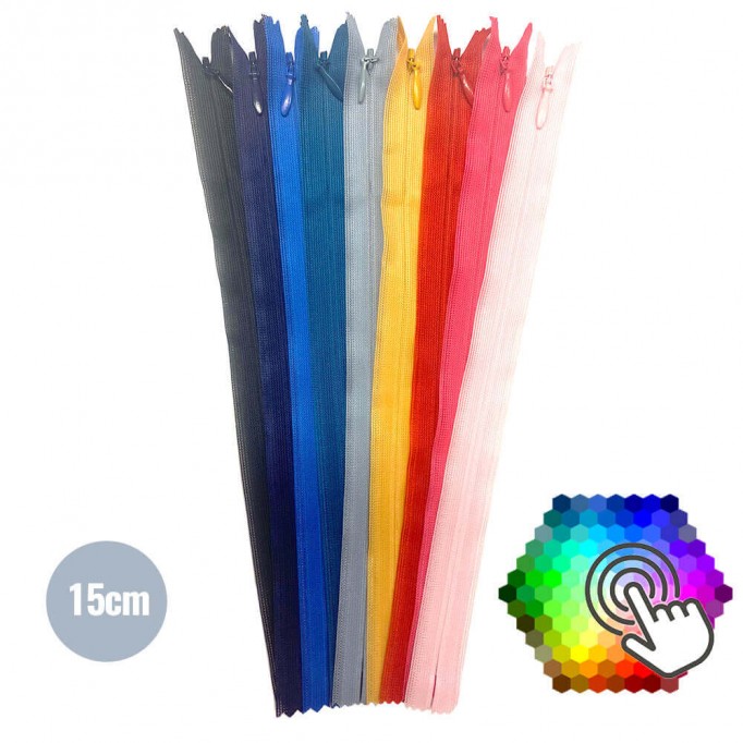 Usynlig Lynlås YKK 15CM 5 Farver x 10 Stk Pakke  - (Usynlig Lynlåse YKK Ikke Delbar)