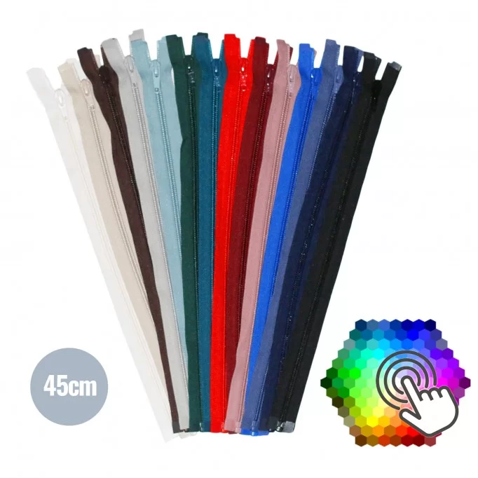 Divisible Spiral Zipper YKK 45CM 5 Colors x 10 Pieces Package - (Divisible Nylon Zippers YKK)