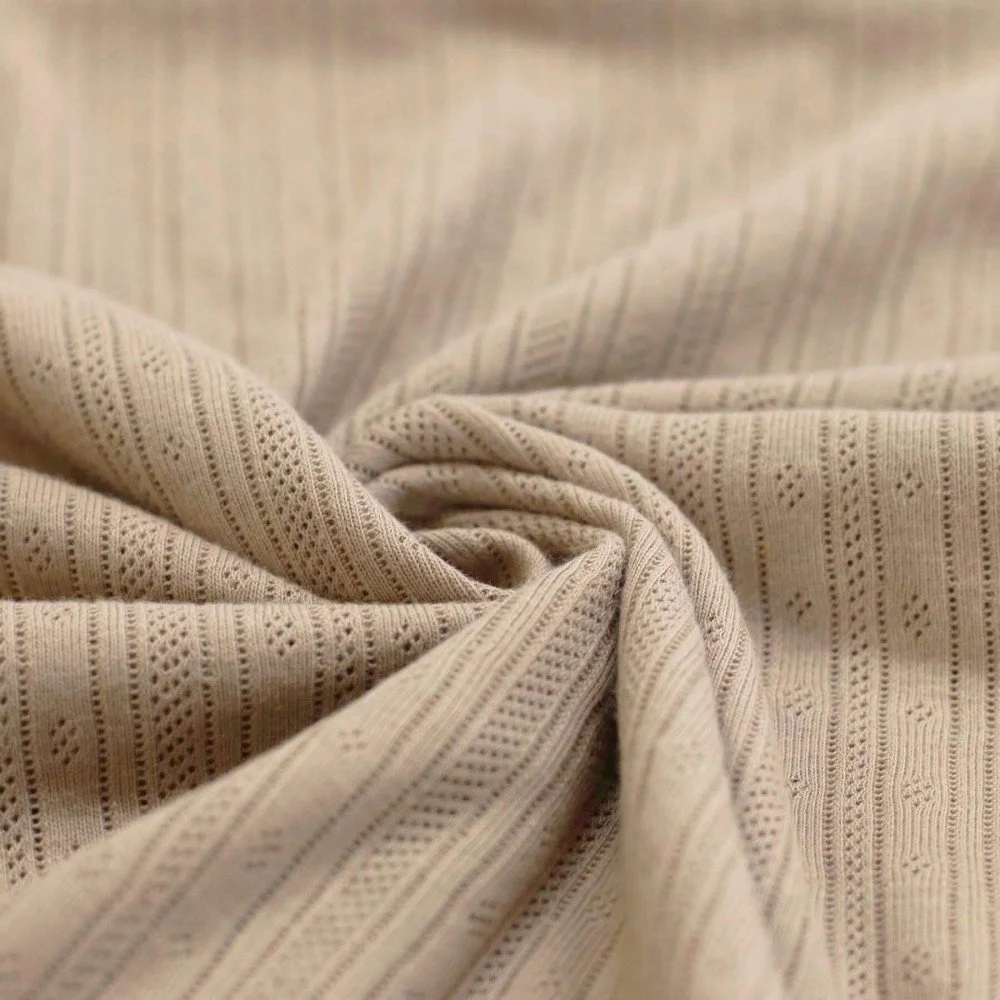Pointelle Jersey Stof (Strepen) Donker Beige 