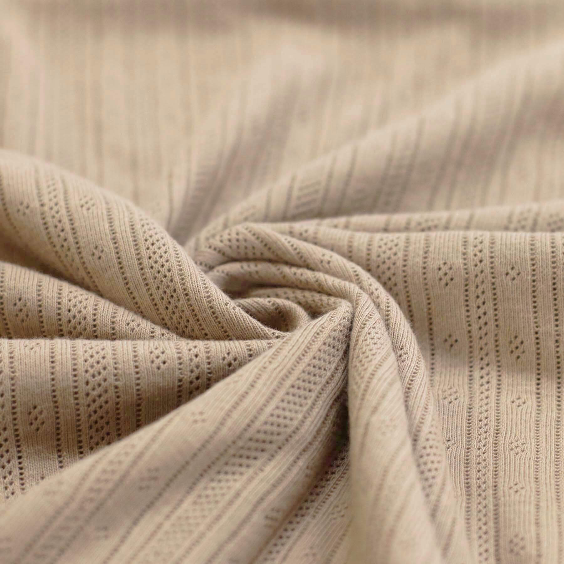 Pointelle Jersey Stof (Strepen) Donker Beige