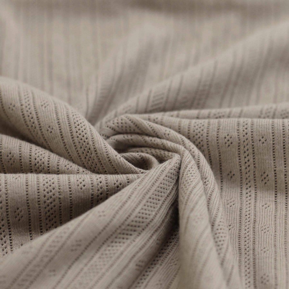 Pointoille Bomuldsjersey Stof (Striber) Taupe