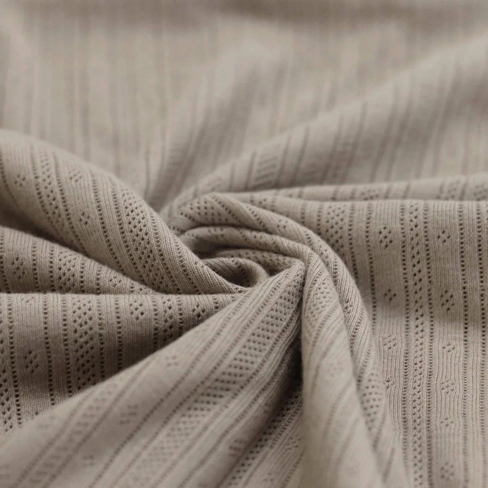 Pointelle Jersey Stof (Strepen) Taupe