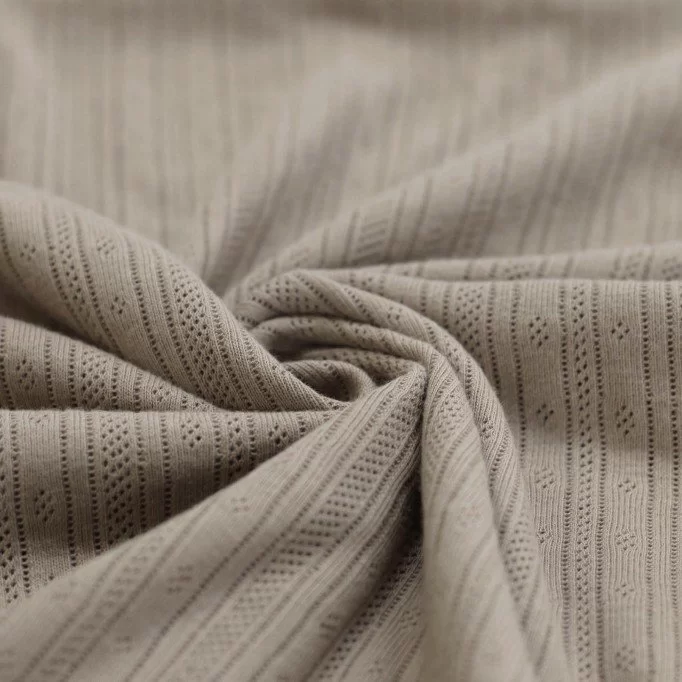 Pointoille Feinstrickjersey Stoff (Streifen) Taupe - (Jersey Stoffe)