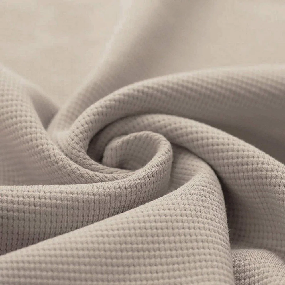 Waffle Knit Jersey Fabric Light Beige