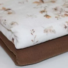 Double Gauze Fabric Digital Print - Jasmine Flowers Brown