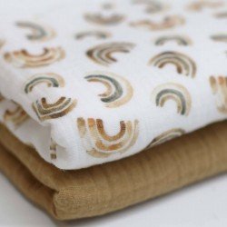 Double Gauze Fabric Digital Print - Irregular Rainbow Brown