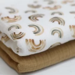 Double Gauze Fabric Digital Print - Irregular Rainbow Brown Double Gauze Fabric Digital Print - Irregular Rainbow Brown