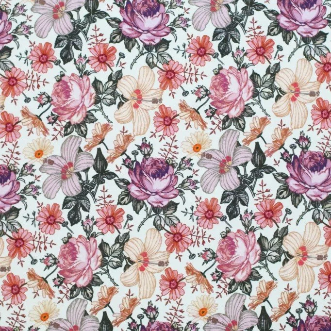 Jersey Cotton Fabric Digital Print - English Garden Lilac - (Jersey Cotton Fabric Digital Print)