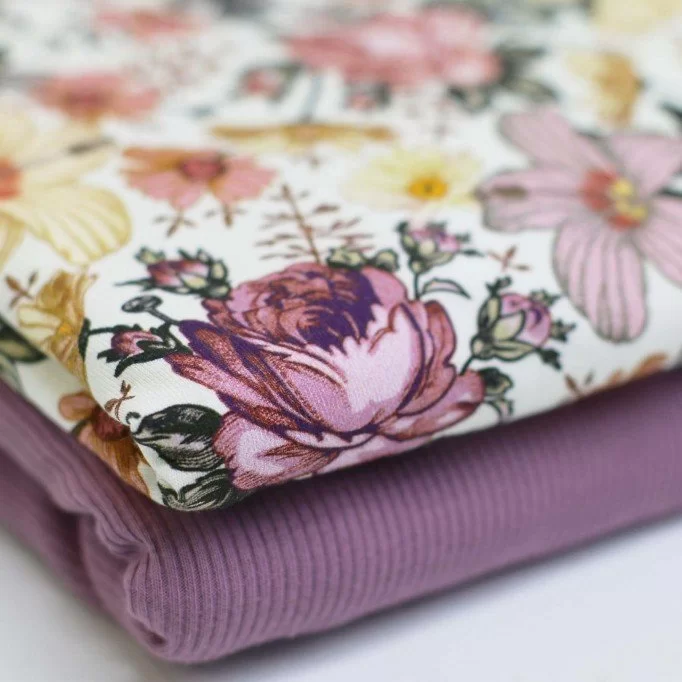 Jersey Cotton Fabric Digital Print - English Garden Lilac - (Jersey Cotton Fabric Digital Print)