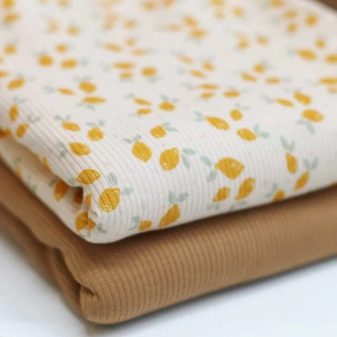 Tissu Maille Tricot Côtelé - Citrons Tissu Maille Tricot Côtelé - Citrons - (Tissus Jersey)
