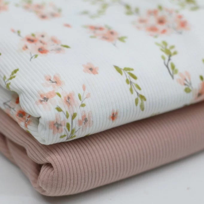 Rib Jersey Strikstof - Blomstrende Blomst | Rijs Textiles Rib Jersey Strikstof - Blomstrende Blomst - (Jerseystoffer)