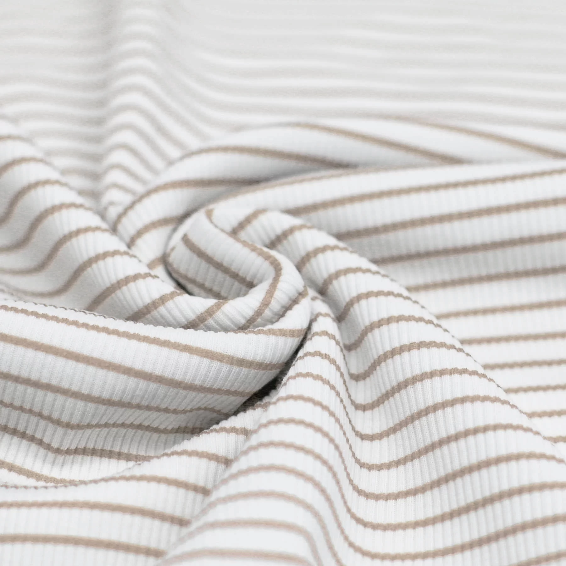 Rib Jersey Stof Bedrukte Streep Licht Beige