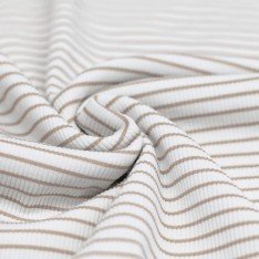 Rib Jersey Fabric Printed Stripe Light Beige