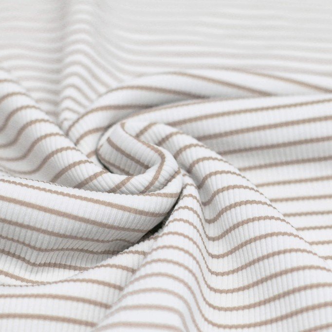Tissu Maille Tricot Côtelée Rayures Imprimées Beige Clair - (Tissus Jersey)
