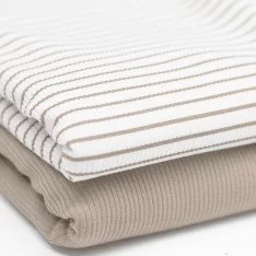 Rib Jersey Stof Bedrukte Streep Licht Beige Rib Jersey Stof Bedrukte Streep Licht Beige