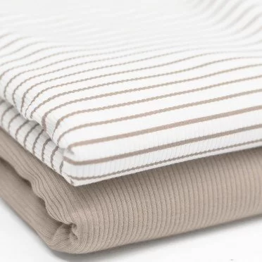 Rippstrick Jersey Stoff Streifen Gedrückt Hellbeige - (Jersey Stoffe)
