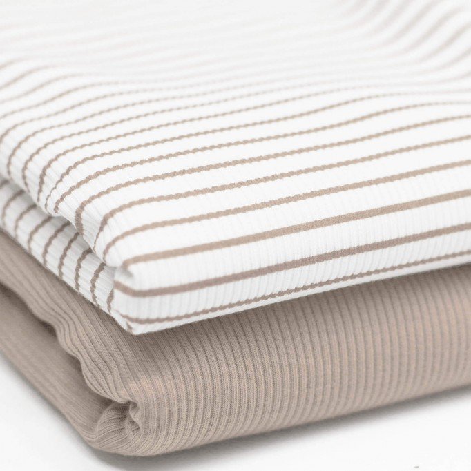 Tissu Maille Tricot Côtelée Rayures Imprimées Beige Clair - (Tissus Jersey)