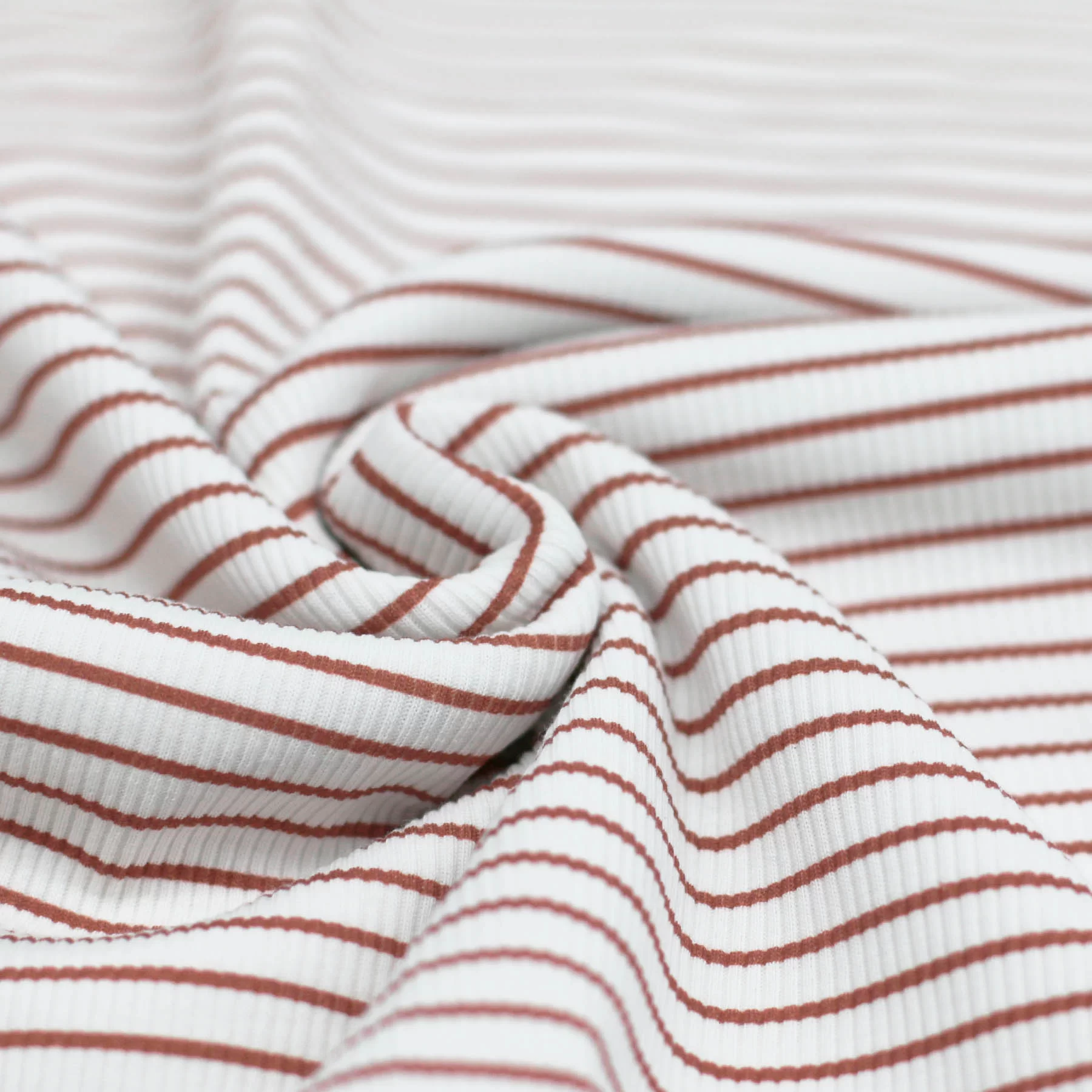 Rib Jersey Stof Bedrukte Streep Klei Roze