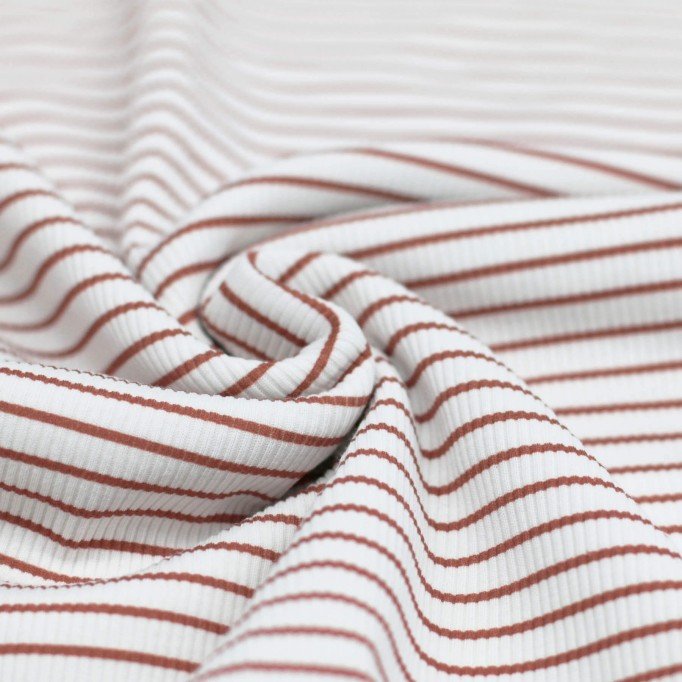 Tissu Maille Tricot Côtelée Rayures Imprimées Rose Argile - (Tissus Jersey)